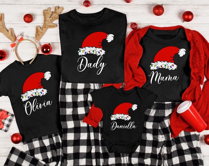 Christmas Family Name Shirts, Santa Xmas Tees, Personalized Family T-shirts, Christmas 2025 Shirts