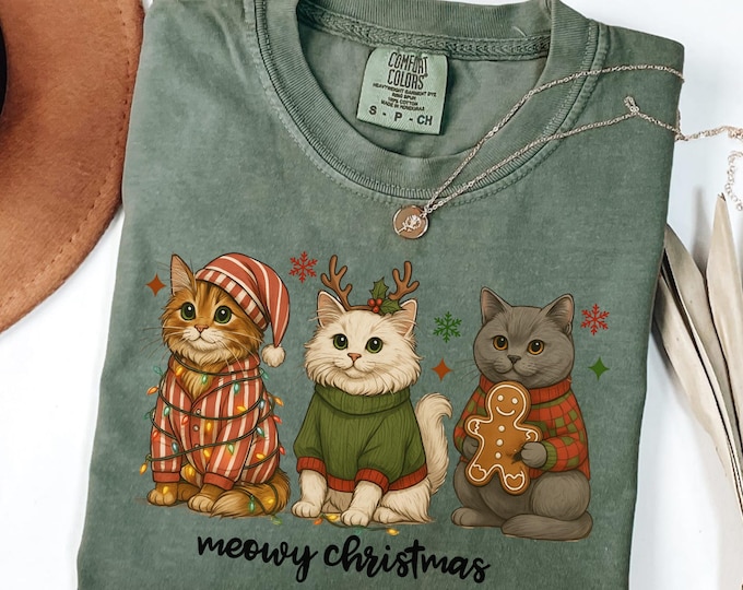 Meowy Christmas Shirt, Christmas Cat Shirt, Merry Christmas, Cat Lover Shirt, Christmas Gift, Christmas Gift For Cat Mom Gifts For Cat Lover