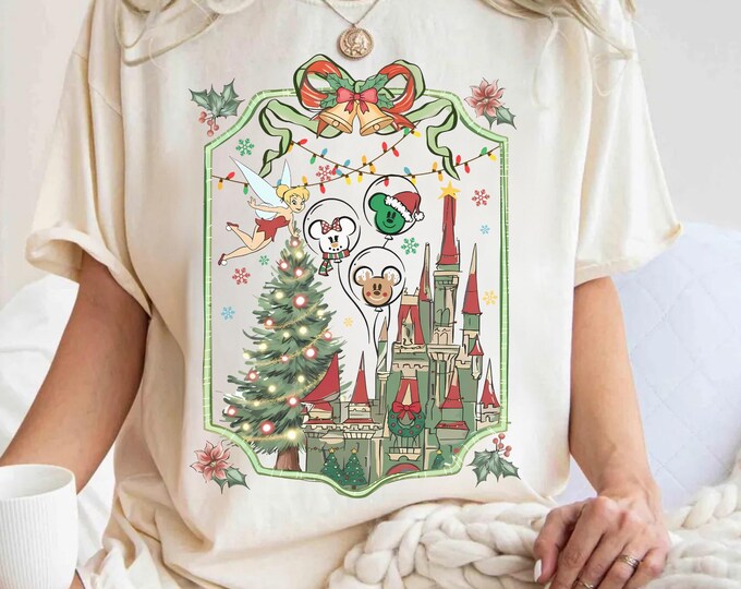 Retro Coquette Magic Castle Christmas Shirt, Disney Matching Christmas Shirt, Disney Trip Shirt, Disneyworld Christmas Shirt, Women Xmas Tee