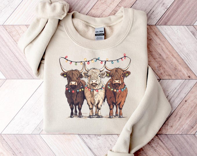 Christmas Cow Sweatshirt, Cow Lover Gift, Funny Christmas Shirt, Holiday Sweater, Farm Christmas Shirt, Womens Cow Shirt, Christmas Crewneck