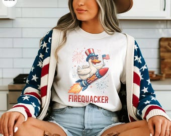 Chemise oie 4 juillet, t-shirt oie drôle 4 juillet, T-shirt patriotique pompier, t-shirt oie d'été drôle, cadeaux 4 juillet, tee-shirt USA
