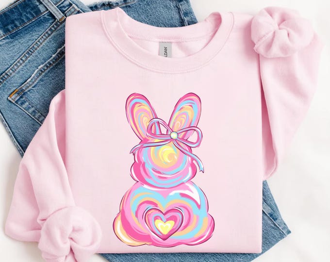 Brushstroke Bunny Easter Shirt, Bunny Coquette Bow T Shirt, Pink bunny easter Shirt, retro easter Shirt, Girls easter Shirt