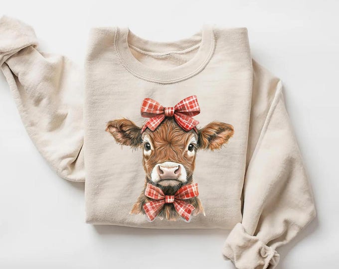 Christmas Cow Sweatshirt, Highland Cow Tshirt, Women's Cow Christmas Shirt, Cow Lover Gift, Farm Christmas Hoodie, Cute Winter Cow Sweater