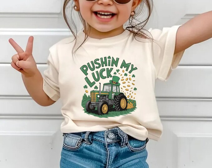 Pushing My Luck St. Patrick's Day Boys Shirt -Cute Toddler Boys Construction St Patricks Tee - Funny St Patrick's Day Kids Shirt,Trendy gift