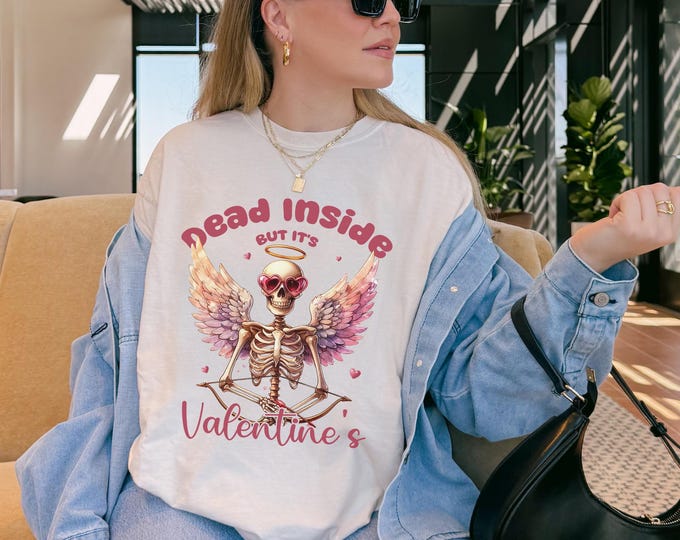 Dead Inside Valentines Sweatshirt,Comfort Colors® Valentine Days Sweater,Mom Sweatshirt,Lover Gift,Valentines Day Shirt,Retro Skeleton tees