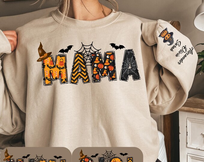 Personalized Halloween Mama Sweatshirt, Spooky Mimi Shirt, Gift for Mom,Spooky Nana Sweatshirt, Halloween Gigi Shirt, Custom Name Halloween