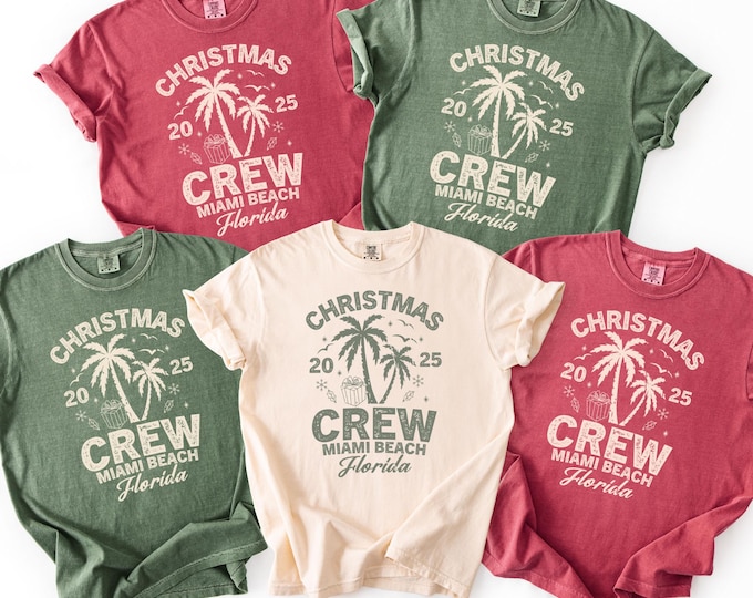 Custom Tropical Family Christmas Shirts, Comfort Colors Personalized Matching Family Christmas 2025 Tee, Beach Xmas Palm Tree Florida Tee
