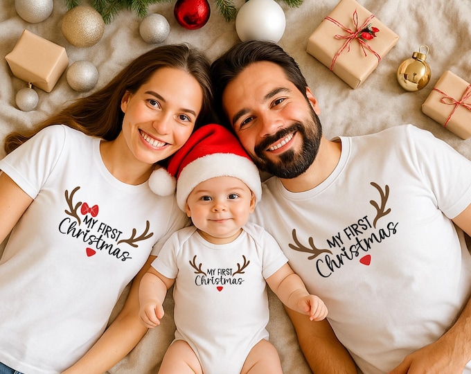 My First Christmas Shirt Custom Baby First Christmas Shirt Mom and Dad First Christmas Tee, Matching Family Christmas Shirts, Cute Xmas Gift
