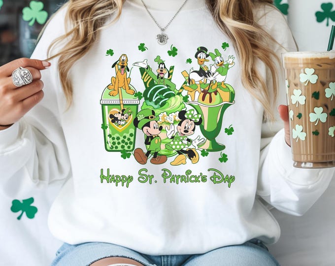 Disney St Patrick's Day Coffee Shirt, Disney Characters St Patrick's Family Matching Shirt,Mickey & Friends St. Patrick’s,Disney Latte Drink