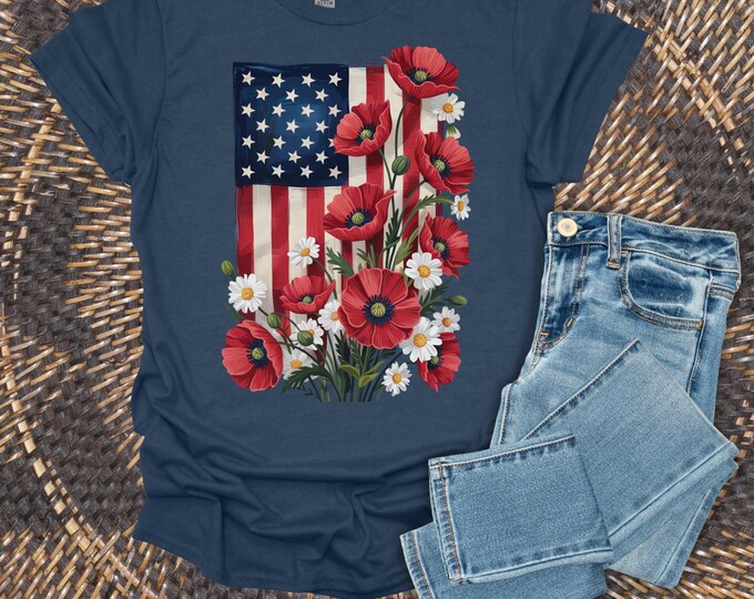 Floral American Flag Shirt, 4th Of July Womens Tshirt, Patriotic Shirt For Women, Independence Day Shirt, Fourth Of July Gifts, USA Shirt