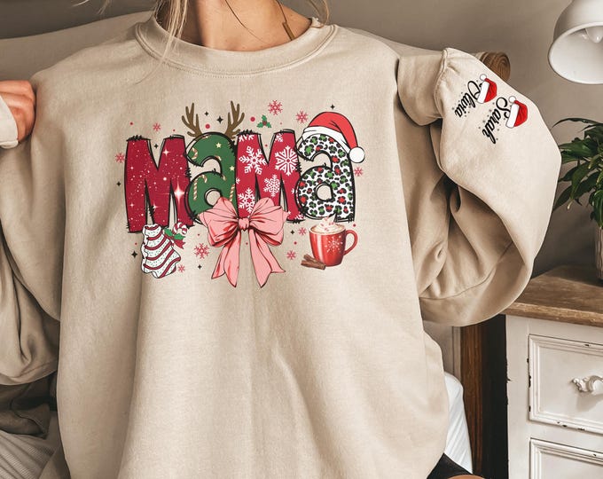 Christmas Mama Sweatshirt, Custom Christmas Mama Sweatshirt, Coquette Bow Christmas Mama , Christmas Mama Claus Sweater, Christmas Mom Gift