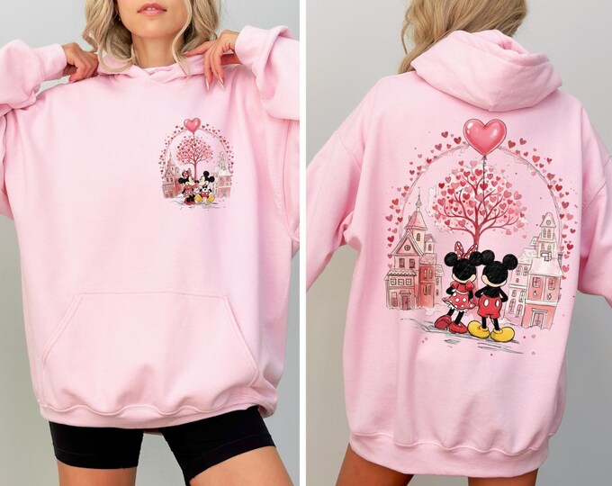 Mickey Minnie Love Valentine's Day Shirt, Disney Valentine Custom Sweater, Mickey and Minnie Love Sweatshirt, Heart Love Valentine Couple