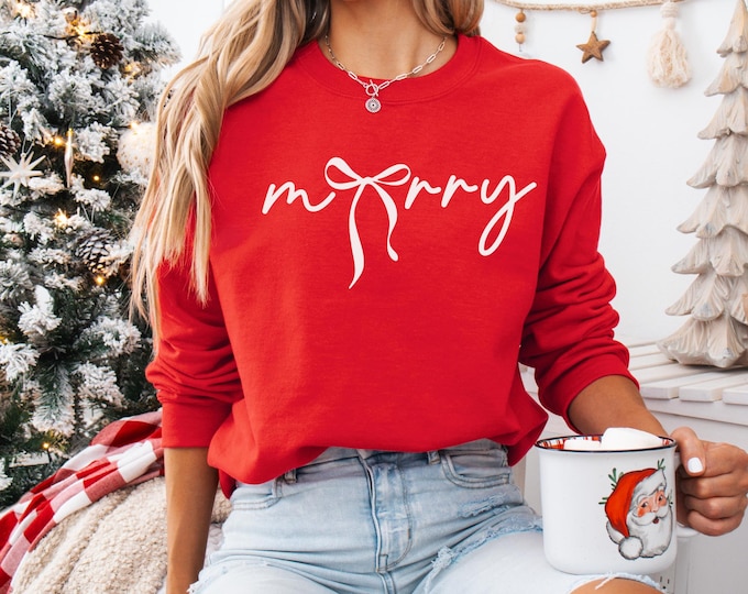 Merry Sweatshirt Merry Christmas Sweatshirt Womens Christmas Sweatshirts Festive Holiday Sweater Matching Xmas Sweatshirt Kids Shirt Toddler