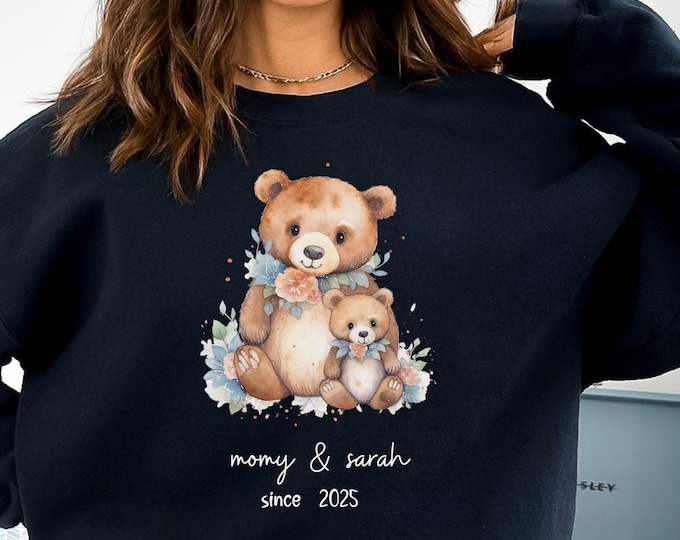 Custom Mama Bear Sweatshirt,Mama Est with Kids Name on Sleeve Sweatshirt, Personalized Mom Sweatshirt, Nana, Grandma, Gigi,Christmas Gifts
