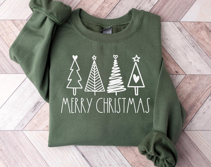 Merry Christmas  Trees, Women's Christmas Shirt, Womans Holiday Shirt,Christmas Gift,Chic Winter Shirt,Cute Holiday Tee,Christmas Tree Shirt