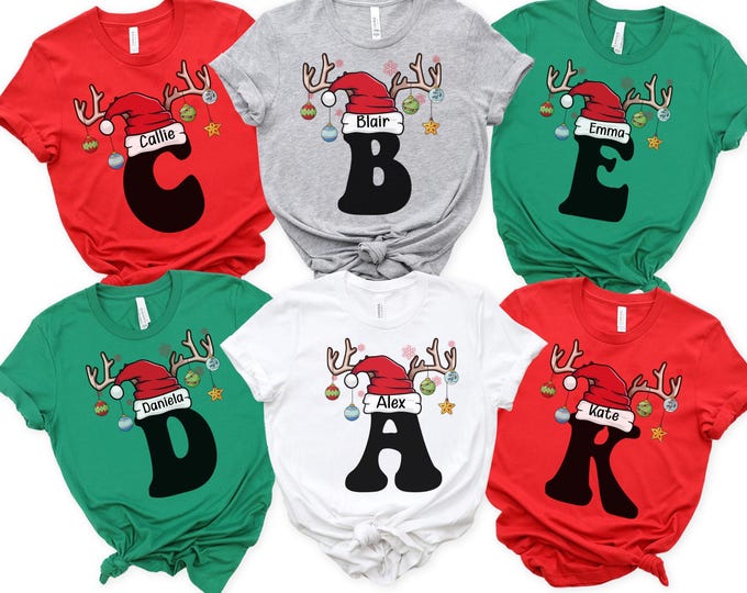 Family Christmas Name Shirts, 2025 Monogrammed Family Christmas Long Sleeve Shirts, Personalized Christmas Family Sweatshirt