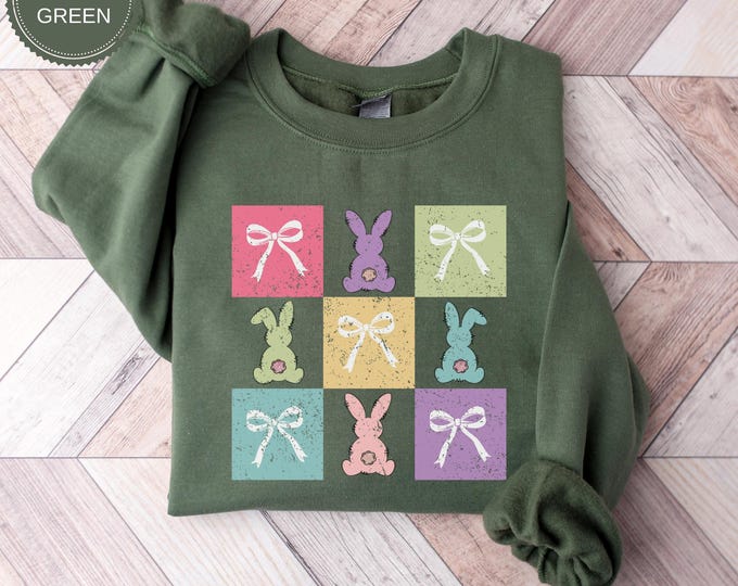Retro Coquette Bow Bunny Ears Shirt, Cute Bunny Sweatshirt, Rabbit Tee, Happy Easter Day Gift, Coquette Easter, Cute Easter Shirt