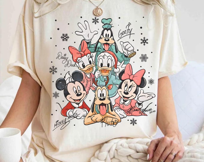 Vintage Mickey & Friends Christmas Shirt, Comfort Colors Disney Tee, Family Matching Holiday Outfit, Cute Disney Trip Christmas Gift Shirt