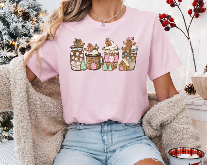 Pink Gingerbread Coffee, Christmas Lover Shirt, Winter Coffee Sweatshirt, Fall Sweatshirt, Cute Women Sweatshirt, Women Gift, Christmas Gift