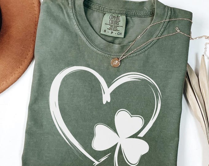 Comfort Colors® Lucky St Patricks Day Heart Shirt, Shamrock Heart Shirt, St Pattys Gift, Lucky Shirt, Shamrock Shirt, Irish Shirt, St Paddys