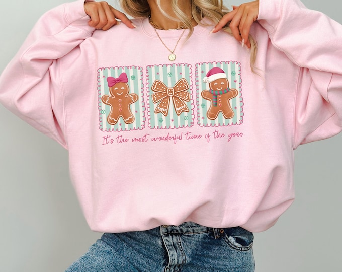 Pink Christmas Sweatshirt Tis The Season Xmas Shirt Cute Girly Holiday Womens Pullover Candy Cane Bow Santa Tee Winter Crewneck
