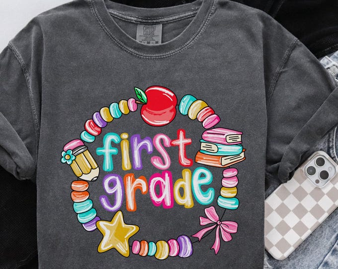 Comfort Colors® First Grade Teacher Shirt, Back to School 1st Grade Tee, Teacher Appreciation Gift, Cute Elementary School, Coquette Bow