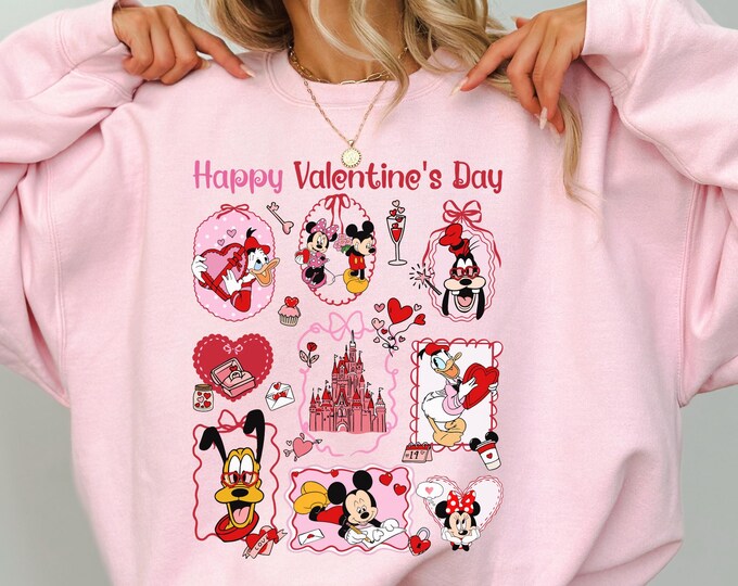 Coquette bows Mickey and Friends Disney Valentine Shirt, Happy Valentine's Day 2026, WDW Disneyland Valentine Gift For Her Matching Tee
