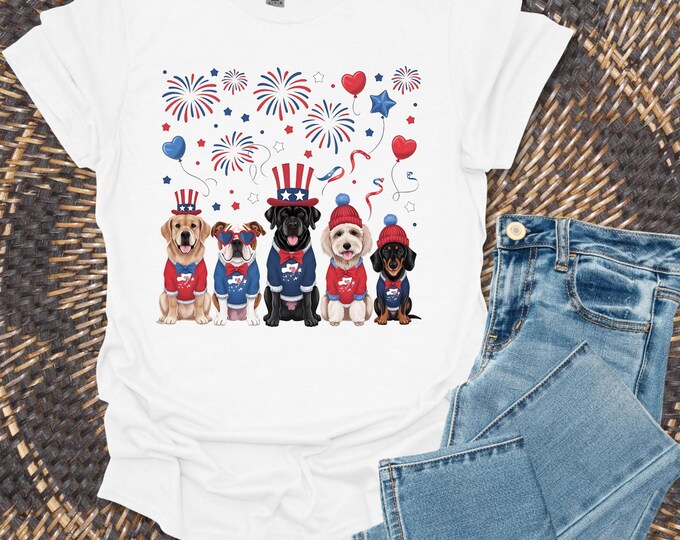 4th of July Dogs Shirt, USA Dogs Shirt, America T-Shirt, 4th of July Shirt, Patriotic Dog Shirt, Cute Tees for 4th of July, Dog Mom, Dog Dad