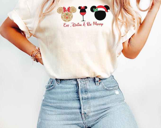 Disney Snacks Christmas Shirt, Eat Drink And Be Merry Xmas T-Shirt, WDW Disneyland Xmas Trip Tee, Disneyland Xmas Family Vacation Gift