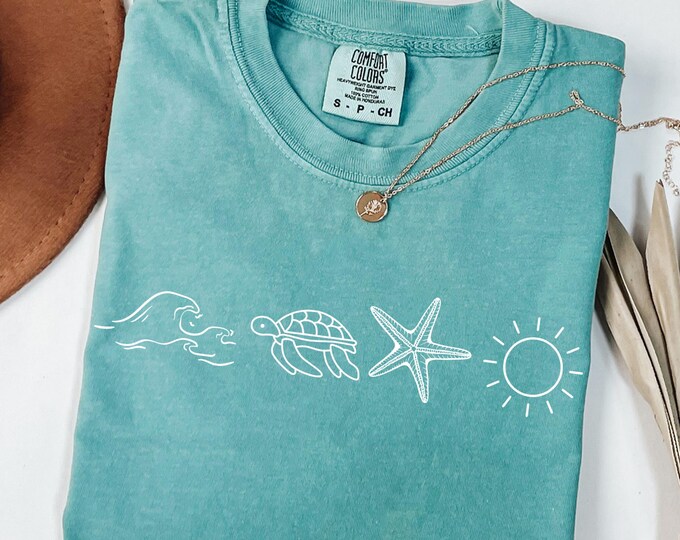 Comfort Colors® Ocean Turtle Sun T-Shirt, Summer Shirt, Gift For Women, Beach Shirt, Summer Women Shirt