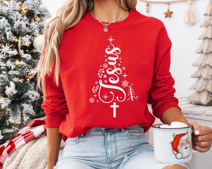 Jesus Christmas Tree Sweatshirt,Christian Christmas TShirt,Snowflakes Sweater,Jesus Lovers Gift,Christian Gifts For Christmas,Christmas gift