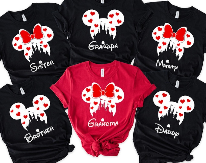Matching Family Disney Shirts, Custom Disney Trip Tees, Mickey and Minnie Mouse Heart Ears Family Shirts, Personalized Names Disney Shirts