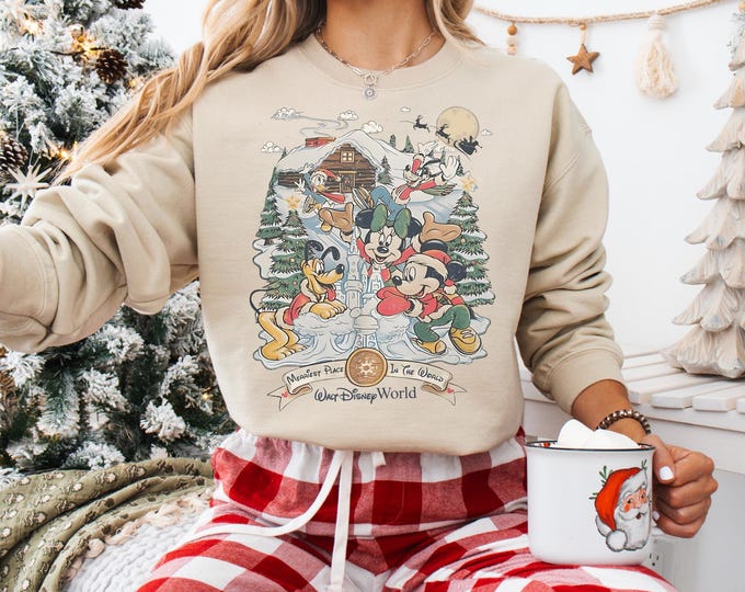 Vintage Walt Disney World Christmas Sweatshirt, Retro Disney Family Holiday Shirt, Mickey and Friends Xmas Tees, Disney Matching Trip 2025
