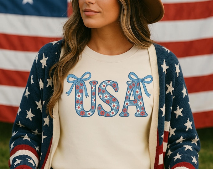 Comfort Colors® Coquette USA Shirt, 4th of July Shirt Women, Stars Stripes USA Flag Shirts, Floral Patriotic Shirt, Red White Blue
