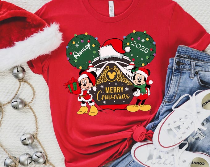 Disney Cruise Merry Christmas Shirt, Mickey And Minnie Christmas Trip Shirts, Family Matching Christmas Cruise Shirt, Custom Xmas Trip Tee