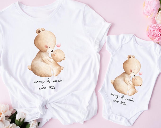 Custom Est Mama -Papa Bear and Baby Bear Shirt, Family Bear Matching Shirt, Cute Baby Bear Shirt, Baby Shower Shirts for New Christmas Gifts