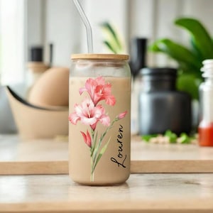 Personalized Tumbler with Birth Flower and Name,Glass Iced Coffee Cup,Bridesmaid Proposal Gift,Gifts for Her,Mother&#39;s Day Gift,Valentine day