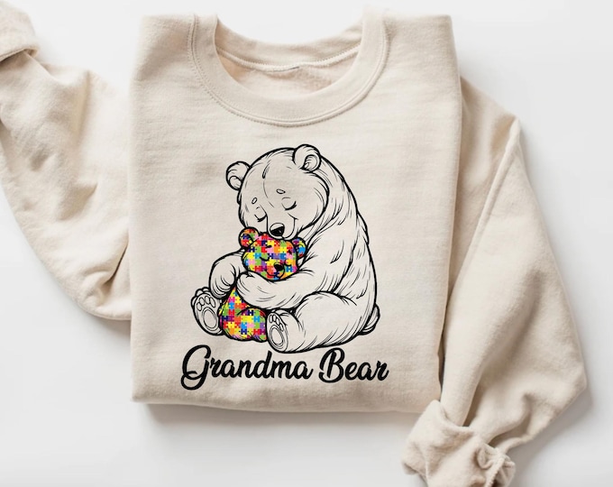 Autism Grandma Bear Shirt,Custom Autism Puzzle Hand Shirt,Autism Support Family Matching Tee,Autism Awareness Shirt For Grandma,Autism Gift