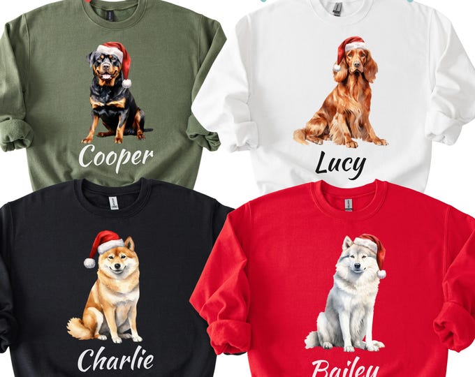 Custom Santa Paws Christmas Dog Sweatshirt, 100 Dog Breeds in Festive Santa Hat T-shirt, Dog Lover Shirt, Funny Christmas Gift Hoodie