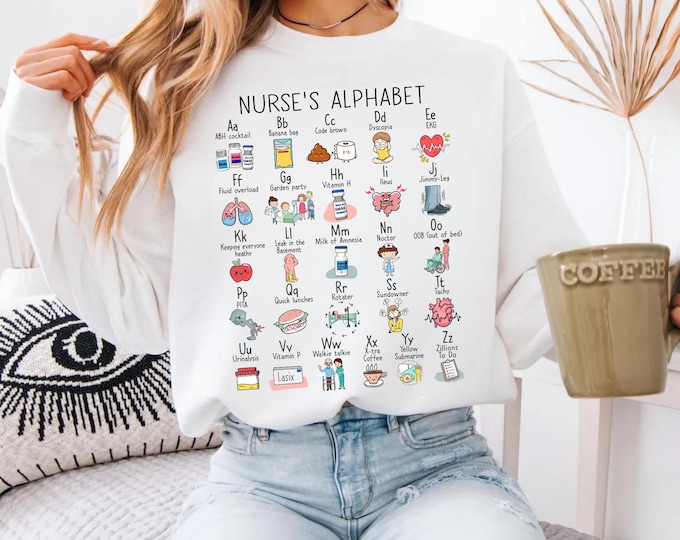 NICU Nurse Alphabet Sweat Shirt Neonatal RN crewneck sweatshirt group gift for new nurse grad clothing Men Women Nurse Work nurse easter day