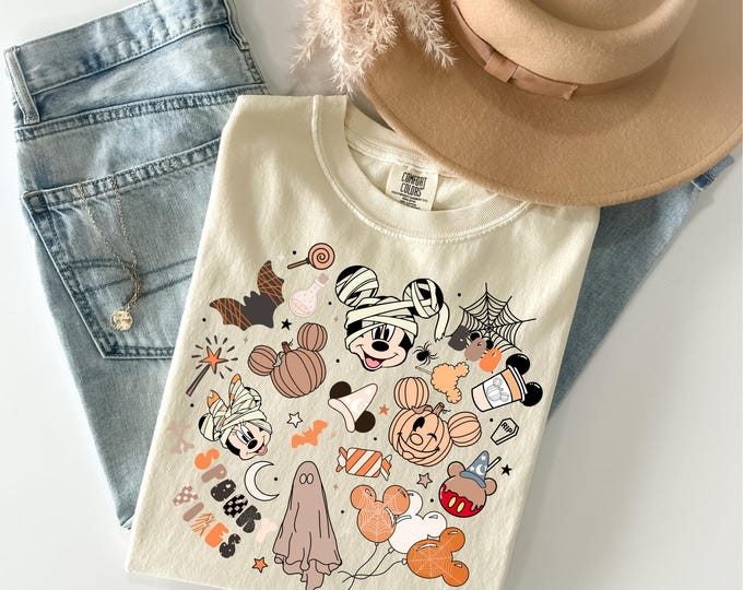 Comfort Colors Coquette Bow Mickey & Friends Halloween Shirt, Retro Disney Halloween Tee, Mickey's Not So Scary Party Family Matching Shirt