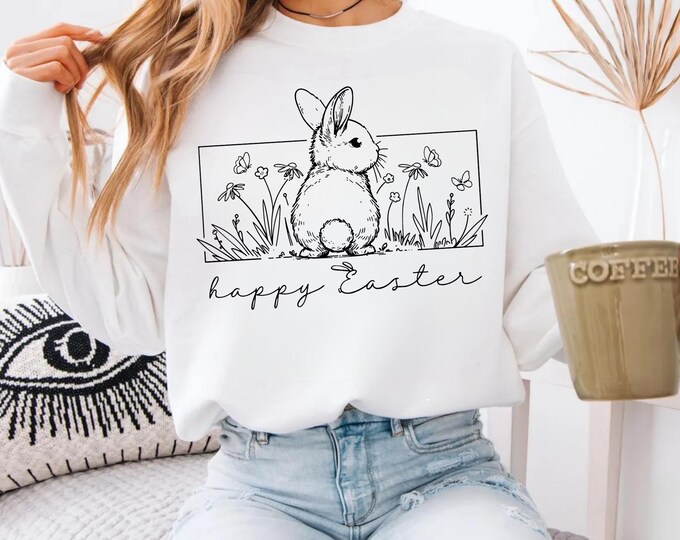Happy Easter Shirt,Women Easter Shirt,Easter Day Tee, Easter Bunny Shirt, Floral Bunny, Rabbit Lover Tee,Happy Easter Gift,Easter Family tee
