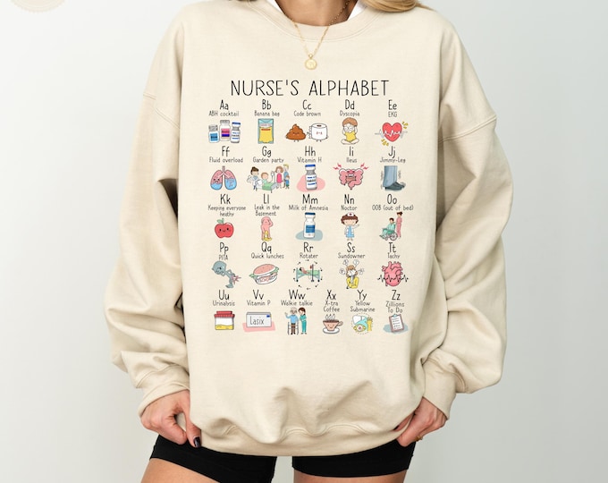 NICU Nurse Alphabet Sweat Shirt Neonatal RN crewneck sweatshirt group gift for new nurse grad clothing Men Women Nurse Work nurse Gift