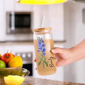 Personalized Birth Flower Coffee Cup With Name, Personalized Birth Flower Glass Tumbler, Bridesmaid Proposal, Gifts for Her Be My Bridesmaid
