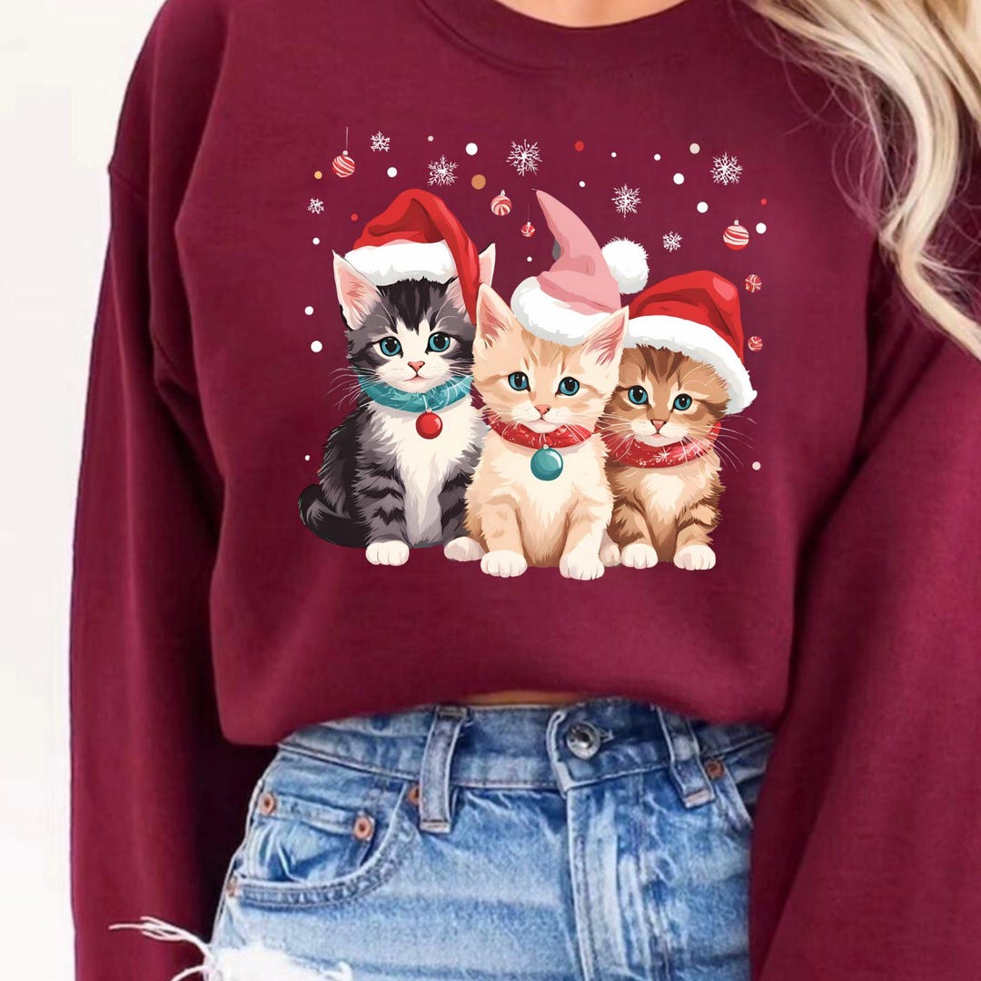 Christmas Cat Print Sweatshirt
