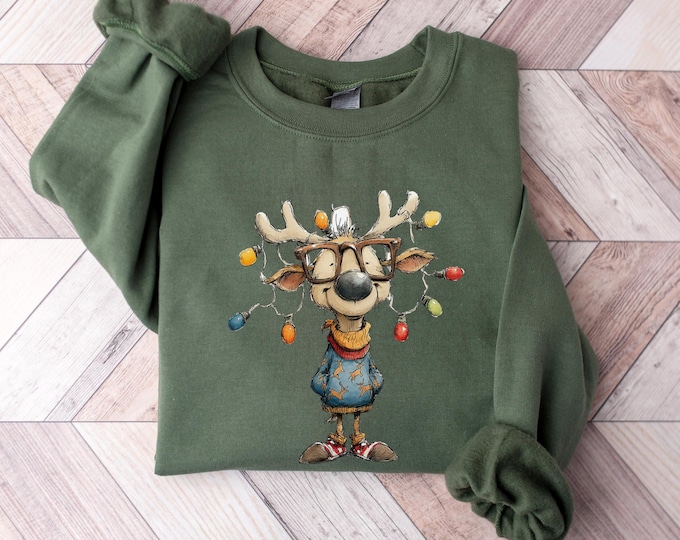 Vintage Reindeer Sweatshirt, Cute Christmas Sweatshirt, Retro Reindeer Sweatshirt,Merry Christmas Sweatshirt, Christmas Reindeer Sweatshirt