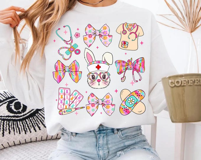 Easter Nurse Coquette T-shirt, Funny Easter Shirt, Nurse Easter Sweatshirt, Easter Registered Nurse Gift, Retro Easter Nursing Outfit