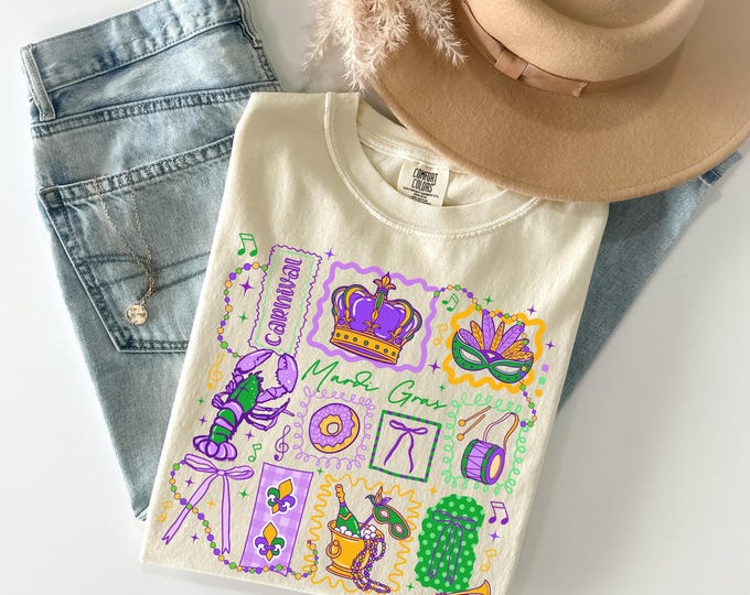 Comfort Colors Mardi Gras Shirt, Mardi Gras Doodle Shirt, Doodle Lover Shirt