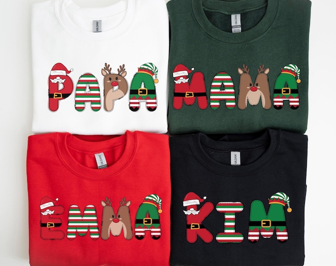Family Christmas Name Sweatshirt, Personalized Christmas Family Tee, Custom Christmas Shirt With Name, Doodle Alphabet Family Christmas Tee