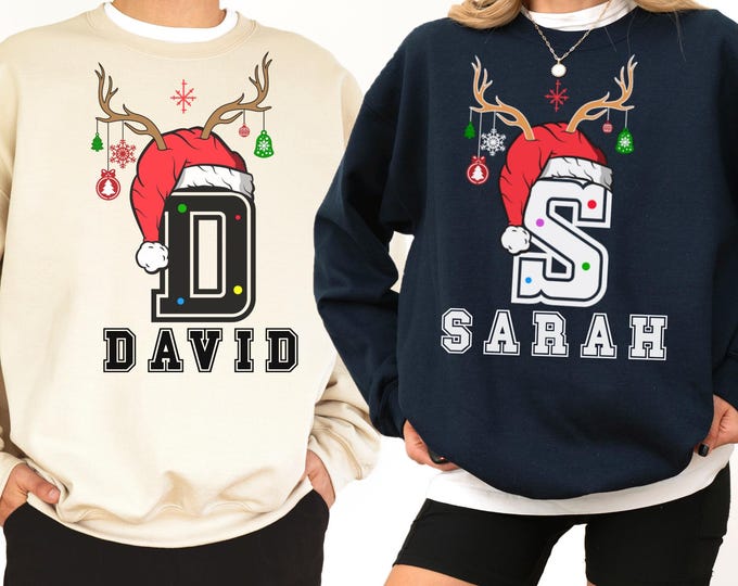 Custom Name Letter Christmas Group Party Shirt Personalized Gift For Best Friend Cousin Crew Christmas Tee With Name Family Matching Tee